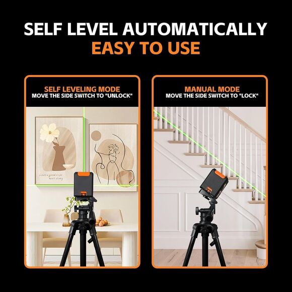 Laser Level Self Leveling w Tripod 100Ft Green Cross Line Leveler Tool 130° - Picture 4 of 16